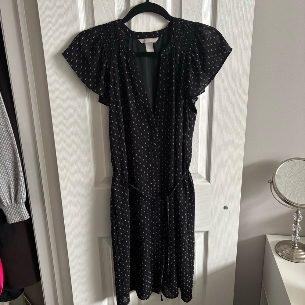 H&M Black Mini Dress with White Pattern